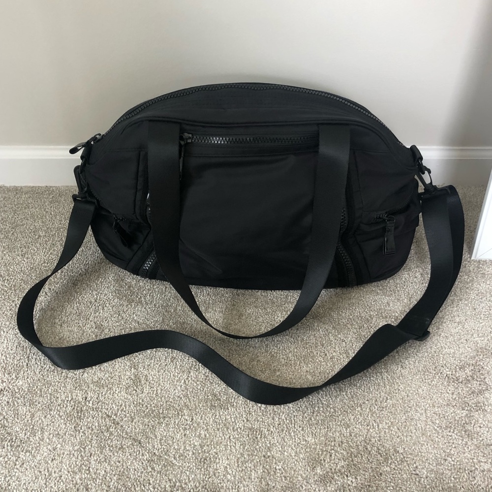 Black nylon duffle bag